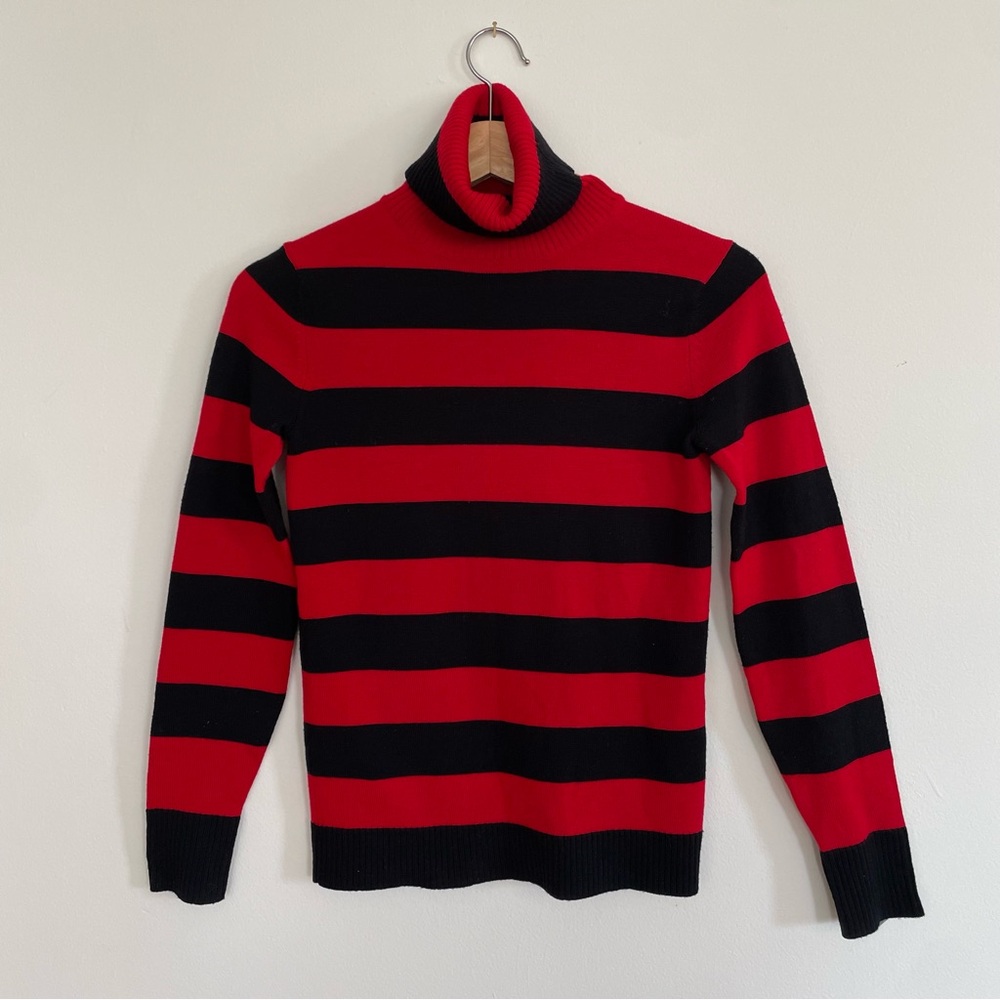 Marc Jacobs Red and Black Striped Wool Turtleneck Sweater